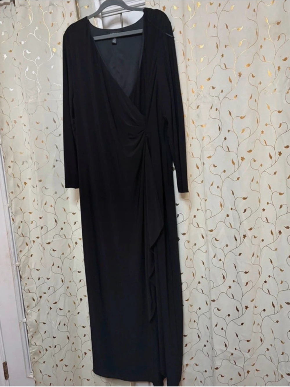 R&M Richards Black Long Sleeve Wrap-Style Maxi Dress